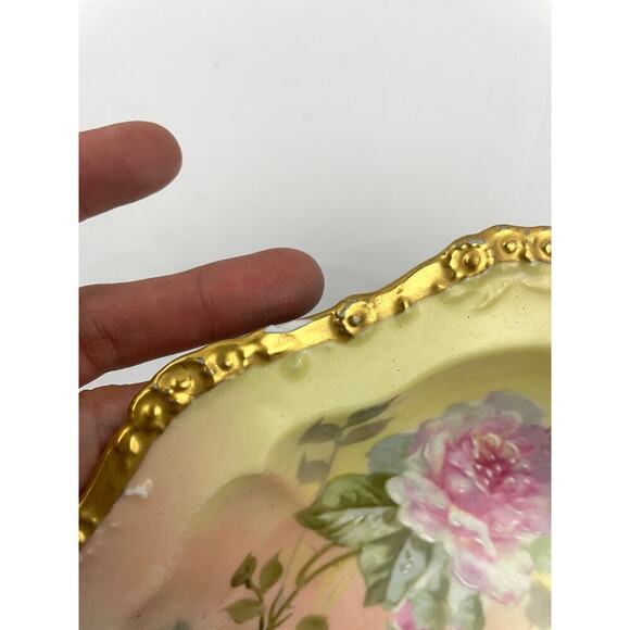 Antique Limoges Bowl France Handpainted Pink Roses Gold Accent Artist Signed VTG - Picture 9 of 15